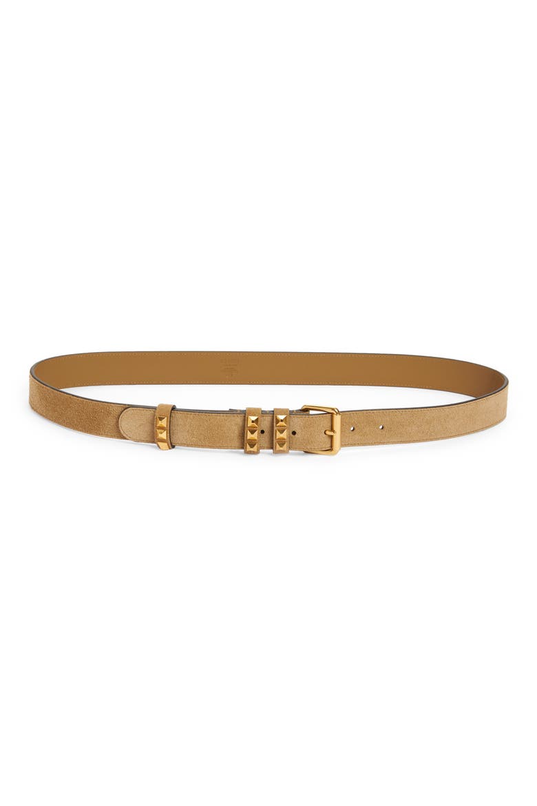 Rockstud Leather Belt, Main, color, BEIGE