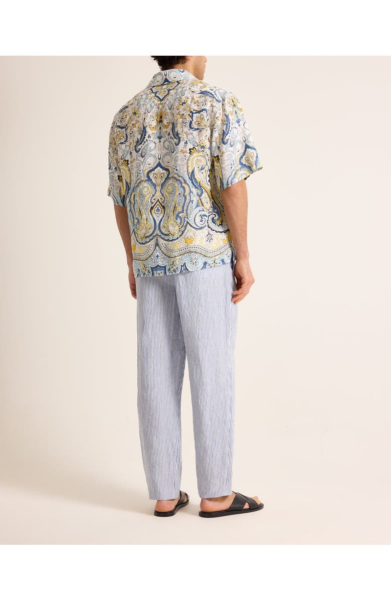 Orlebar Brown Vincent Linen Relaxed Fit Overhead Linen Shirt with Fairground Print, Alternate, color, Multi/Blue