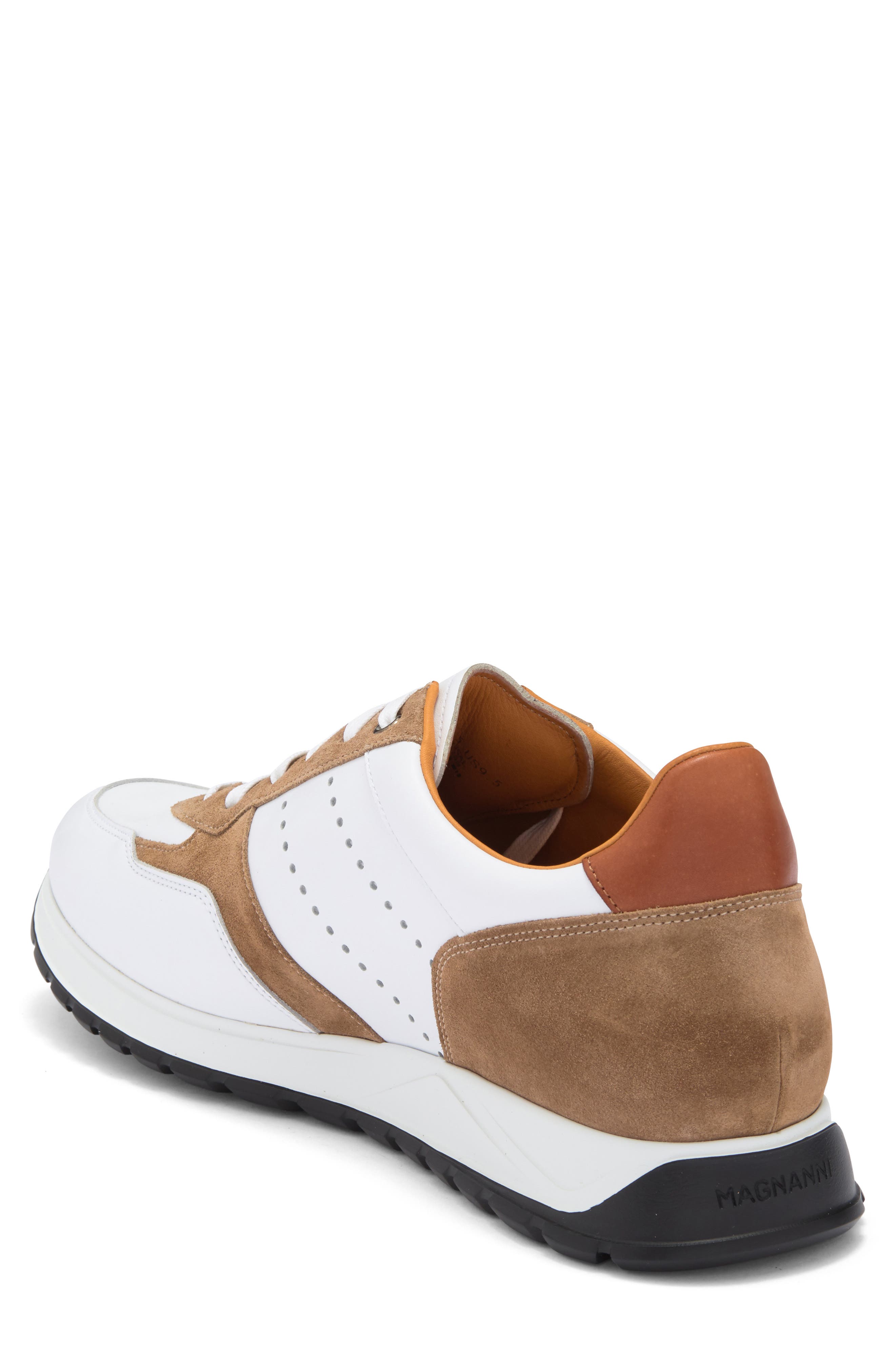 Magnanni Fado Leather Sneaker, Alternate, color, White / Castoro Suede