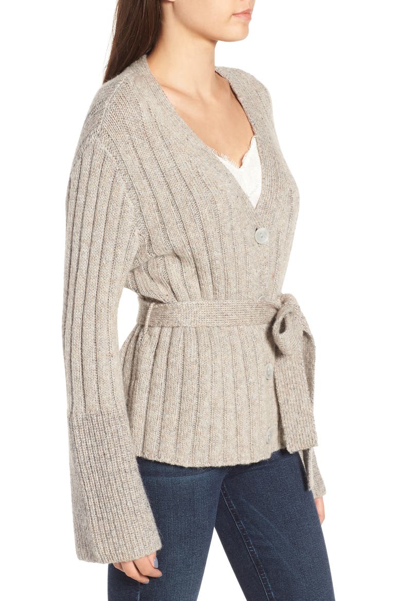 Cozy Ribbed Tie Cardigan, Alternate, color, GREY PEBBLE