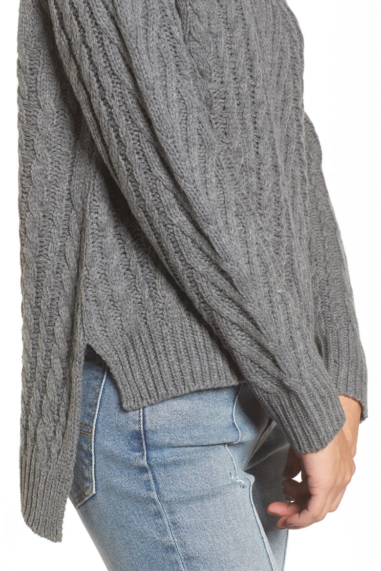 Cable Knit Turtleneck Sweater, Alternate, color, CHARCOAL