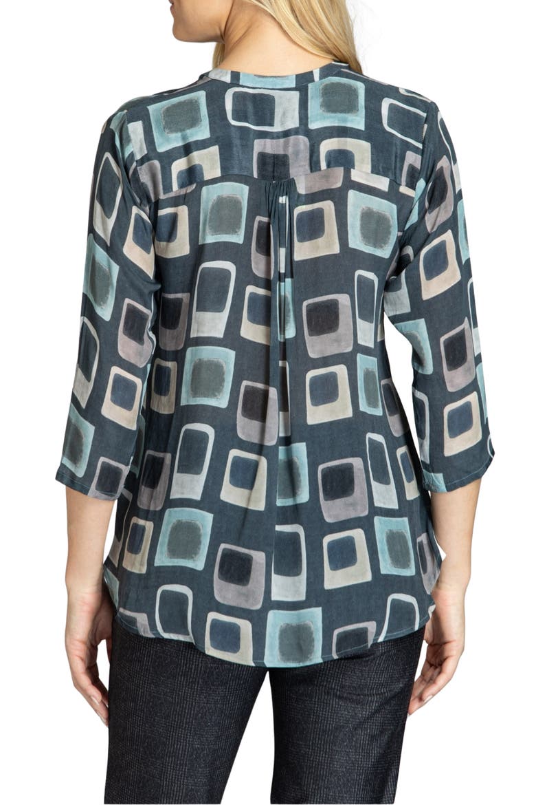 Geometric Split Neck Top, Alternate, color, GREYMULTI