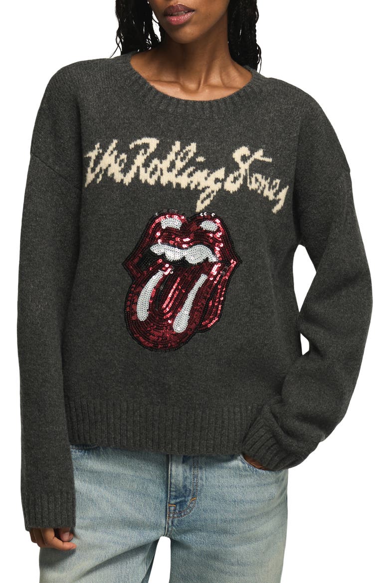 Rolling Stones Sequin Sweater, Main, color, CHARCOAL HEATHER