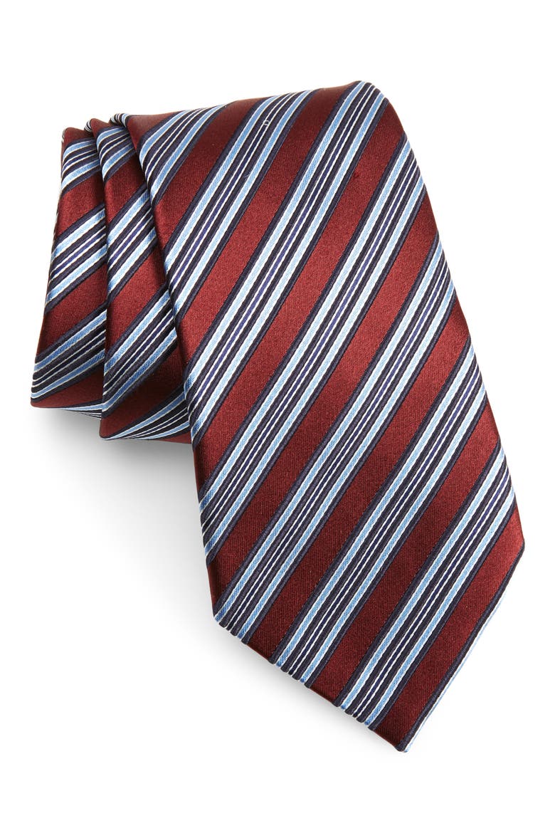 Ermenegildo Zegna Stripe Silk Tie, Main, color, DARK RED STRIPE