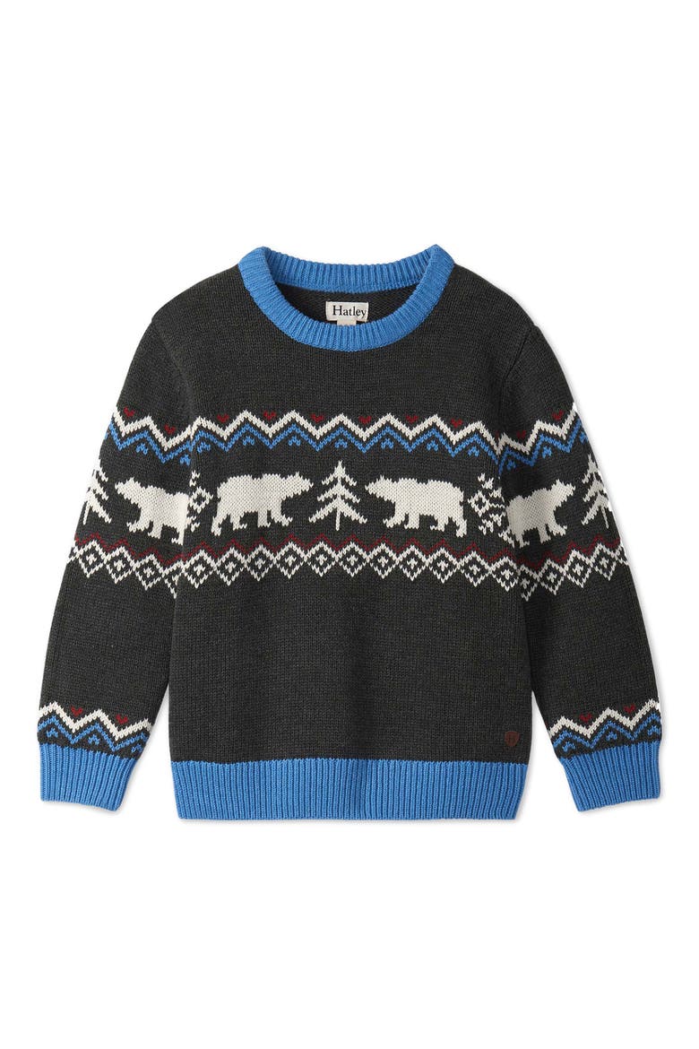 Kids' Polar Bear Crewneck Sweater, Main, color, CHARCOAL MELANGE