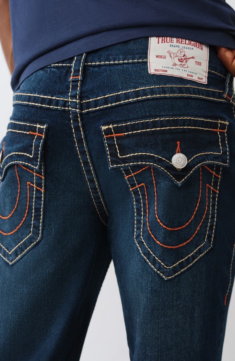 True Religion Geno Big T Flap Pocket Slim Jeans, Alternate, color, Dark Mahogany Wood Wash