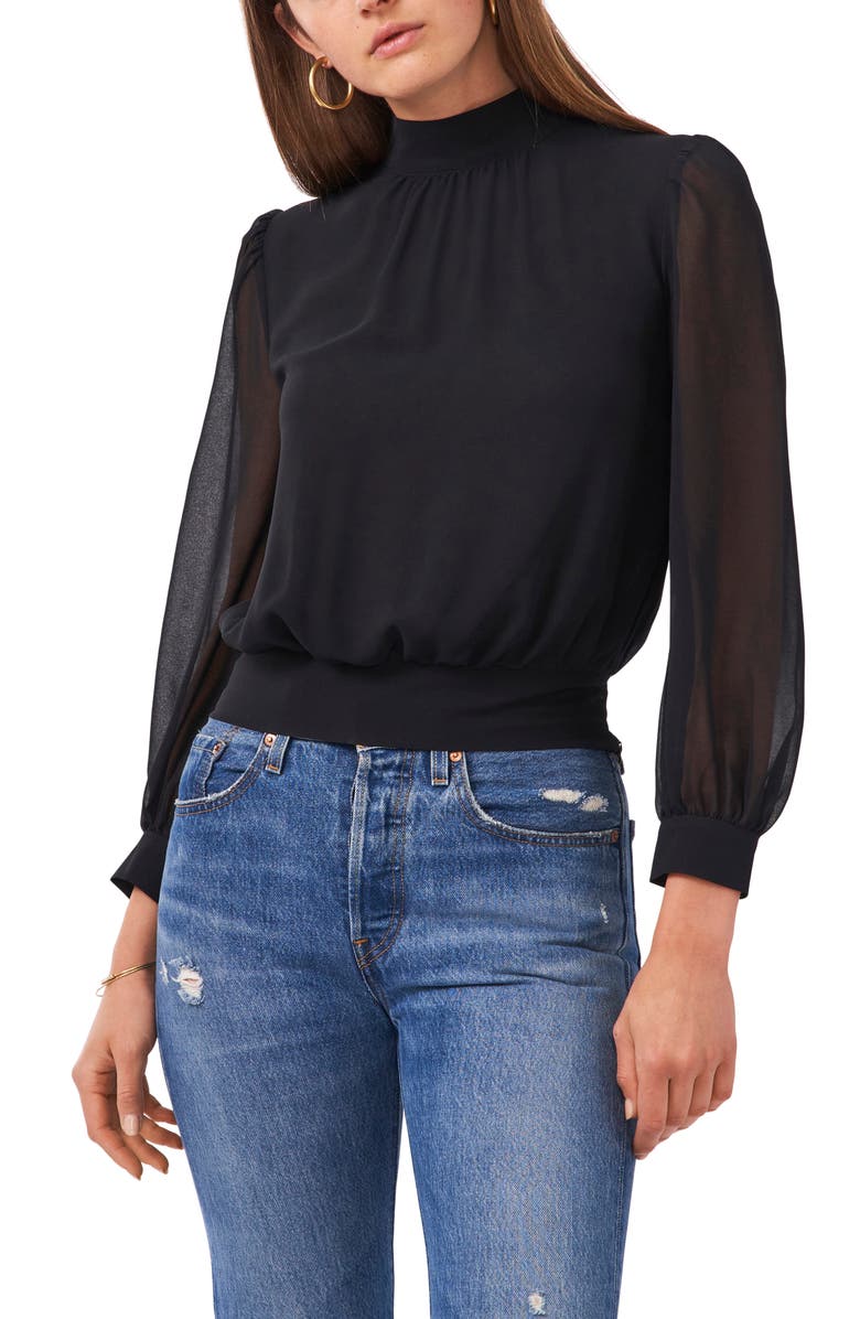 1.STATE Crop Sheer Sleeve Blouse, Main, color,
