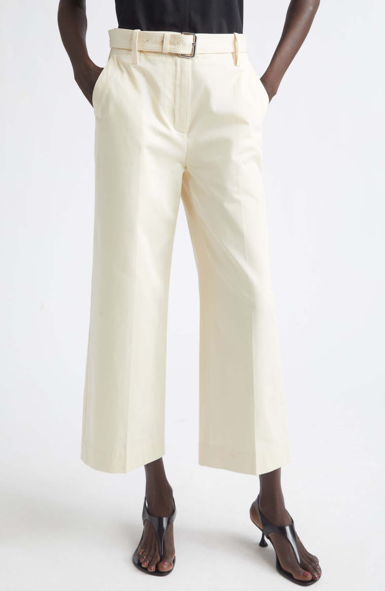 Proenza Schouler Nila Belted Cotton Drill Crop Straight Leg Pants, Main, color, Marzipan