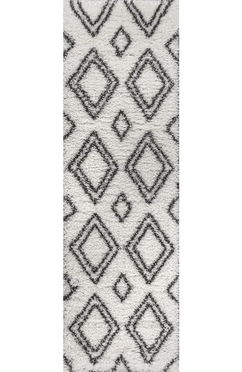 JONATHAN Y Beni Moroccan Style Diamond Shag Area Rug, Main, color, Ivory/Dark Gray