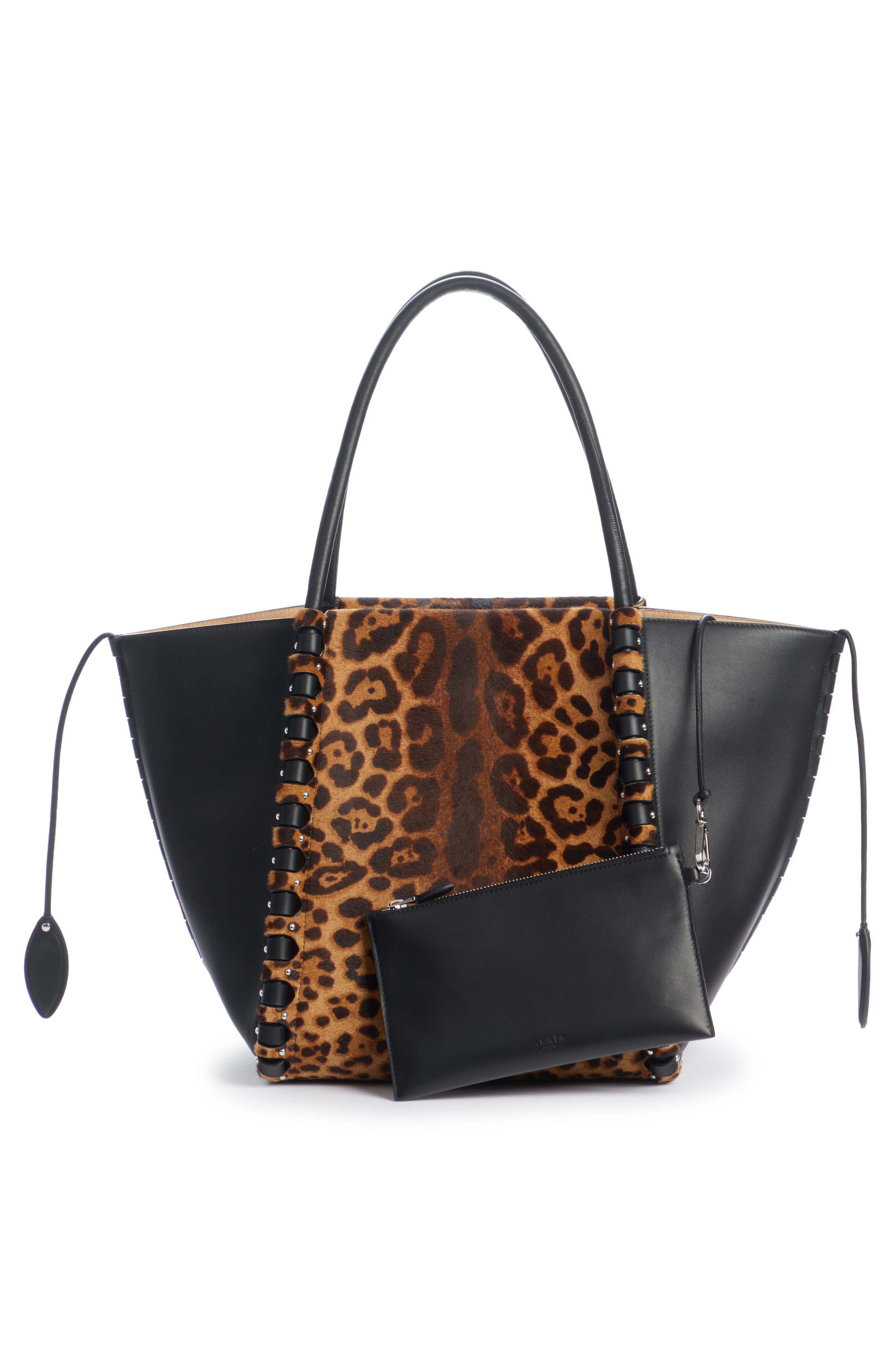 Alaïa Hinge Medium Leopard Print Leather Tote, Alternate, color, 