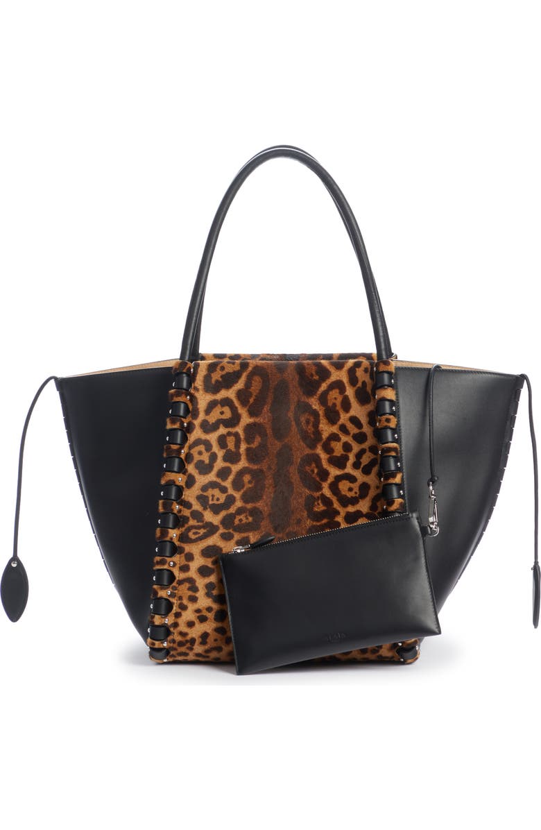 Alaïa Hinge Medium Leopard Print Leather Tote, Alternate, color,