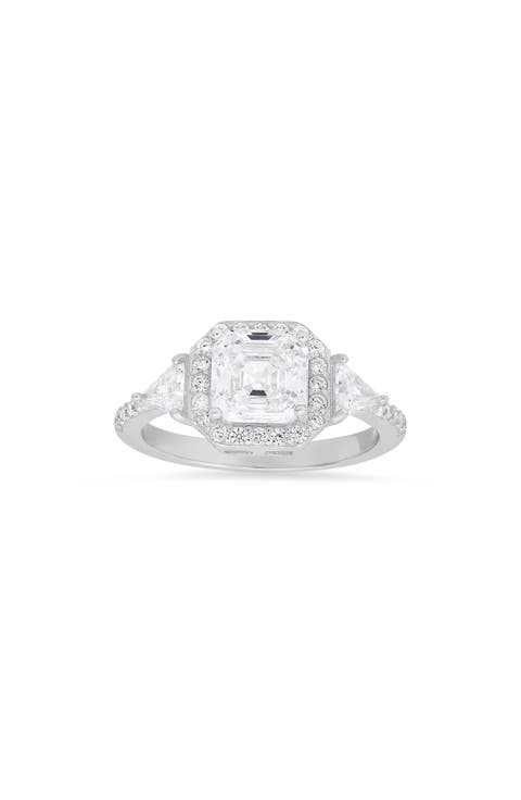 Sterling Silver Asscher Cut Cubic Zirconia Ring
