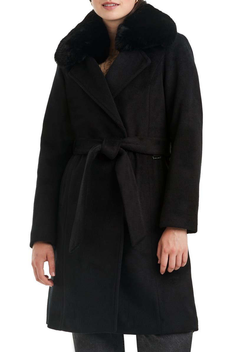 Vince Camuto Double Breasted Coat with Removable Faux Fur Collar, Main, color, 