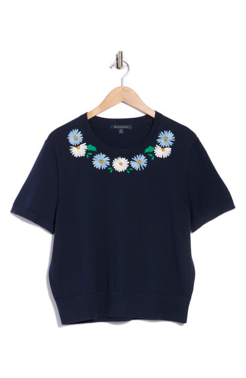Brooks Brothers Embroidered Short Sleeve Sweater In Blue