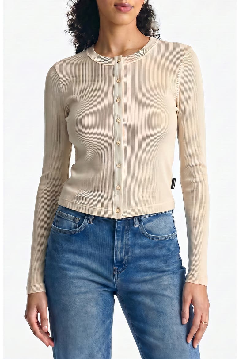 Button Front Long Sleeve Rib Top, Main, color, SANDSHELL