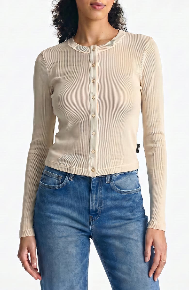 Brooklyn Industries Button Front Long Sleeve Rib Top, Main, color, Sandshell