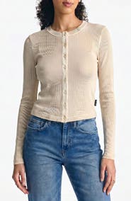 Brooklyn Industries Button Front Long Sleeve Rib Top