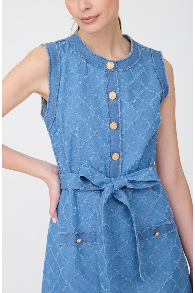 Belted Denim Jacquard Minidress, Alternate, color, DENIM
