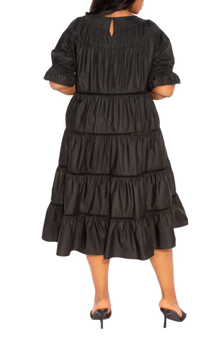 Tiered Cotton Blend Poplin Dress, Alternate, color, BLACK