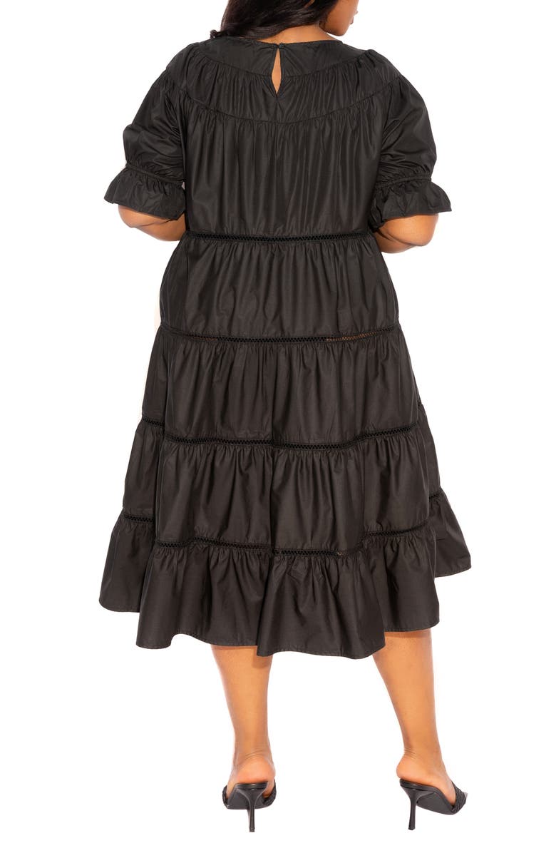 BUXOM COUTURE Tiered Cotton Blend Poplin Dress, Alternate, color, Black