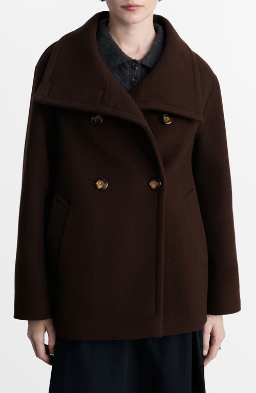 Mango Double Breasted Wool Blend Jacket In Chocolate
