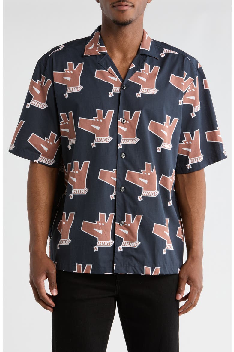 Eligino Cotton Camp Shirt, Main, color, DARK BLUE