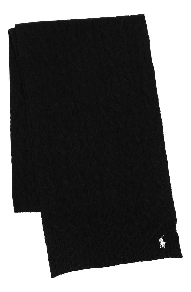 Polo Ralph Lauren Logo Embroidered Wool & Cashmere Cable Stitch Scarf, Alternate, color,