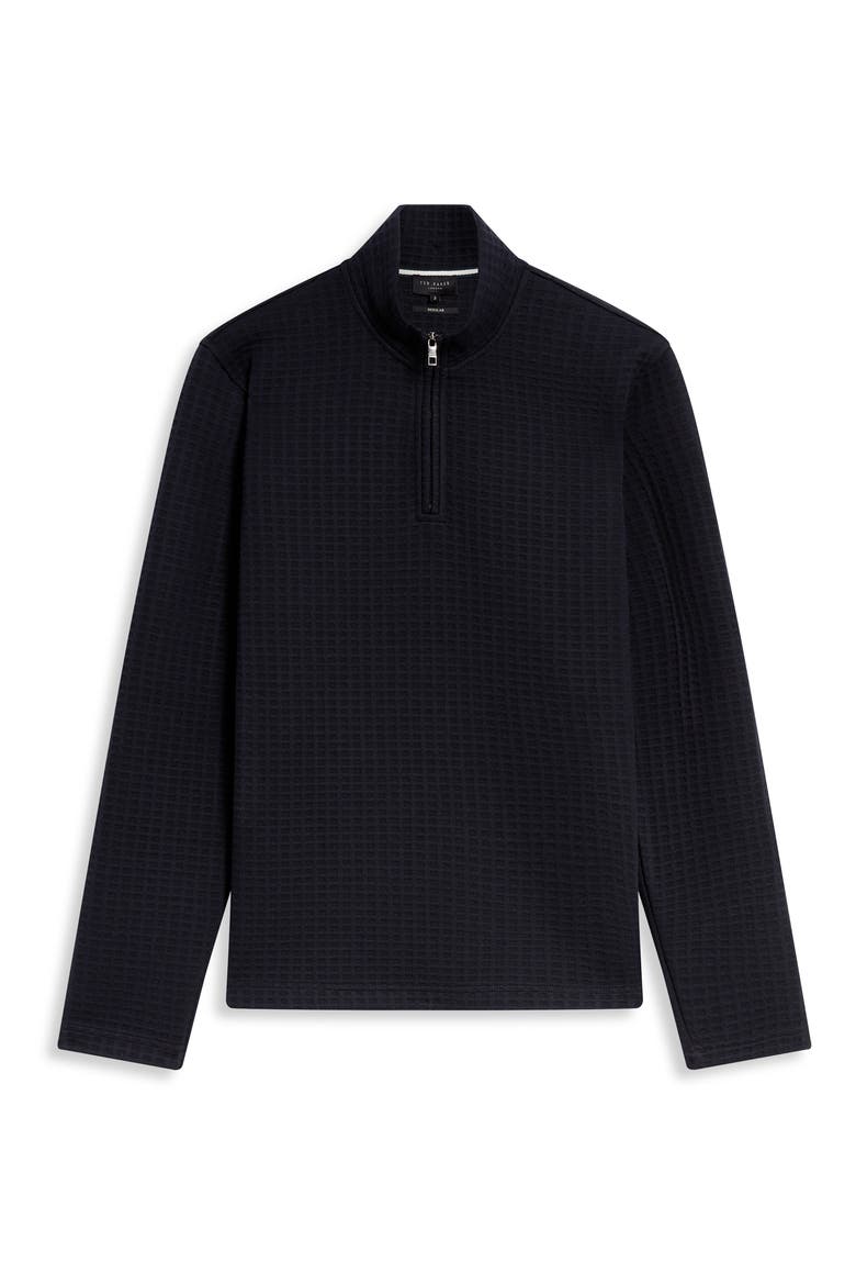 Caindle Black Waffle Texture Quarter Zip Pullover, Alternate, color, NAVY