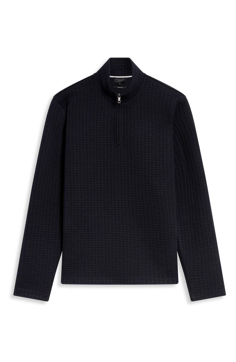 Ted Baker Caindle Black Waffle Texture Quarter Zip Pullover, Alternate, color, Navy