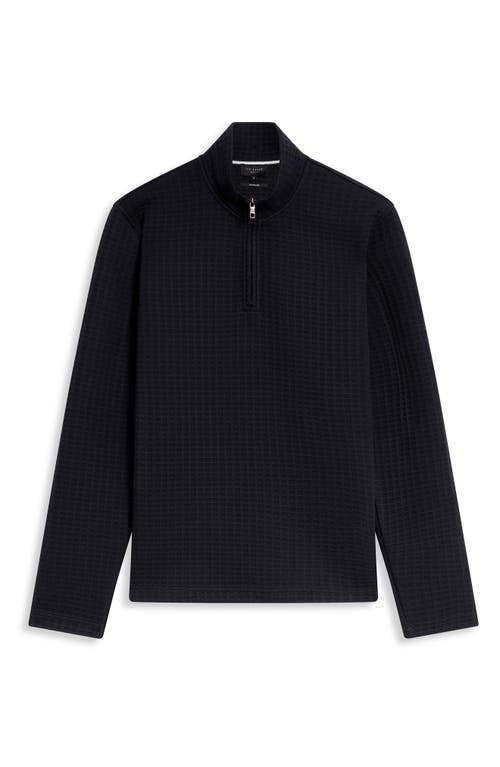 Ted Baker Caindle Black Waffle Texture Quarter Zip Pullover In Black