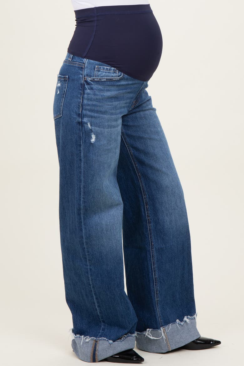 Distressed Cuffed Baggy Wide Leg Maternity Jeans, Alternate, color, Navy Blue