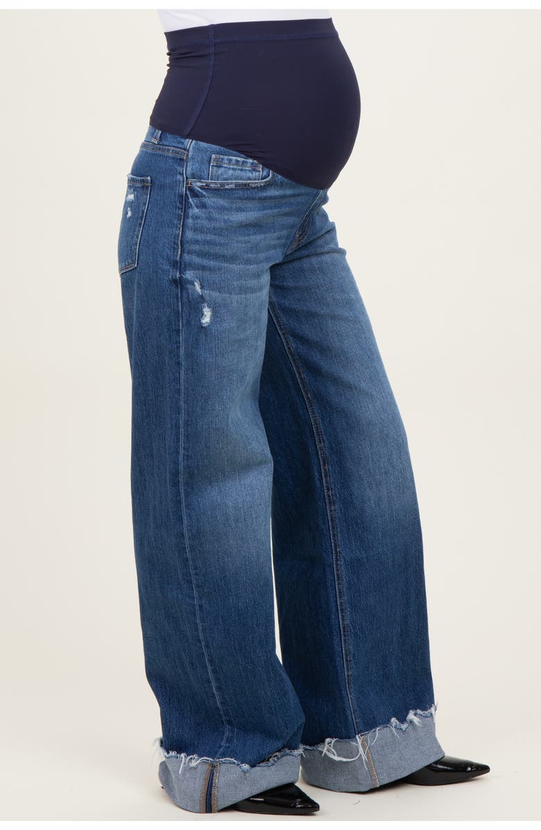 PinkBlush Distressed Cuffed Baggy Wide Leg Maternity Jeans, Alternate, color, Navy Blue