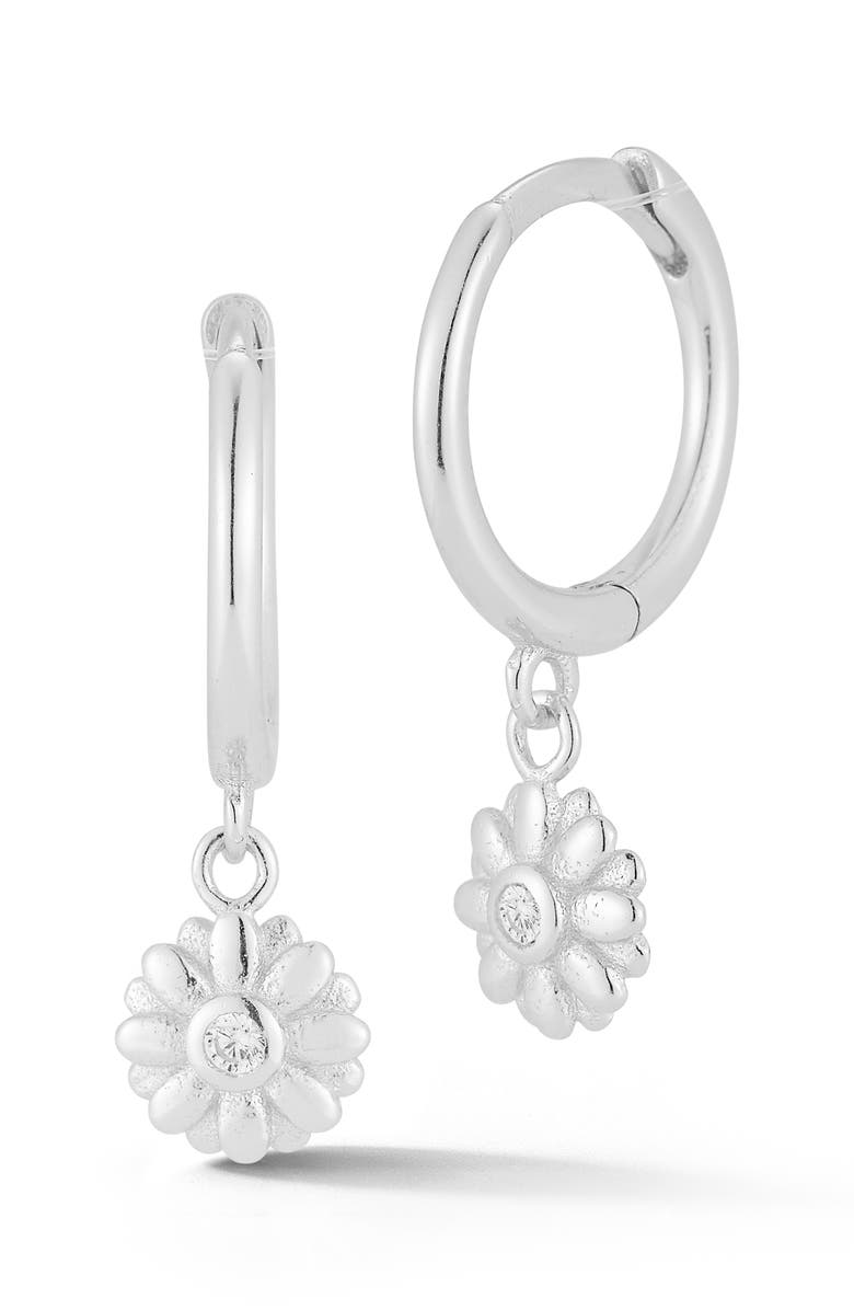 GLAZE JEWELRY Cubic Zirconia Flower Huggie Hoop Earrings, Main, color, Silver