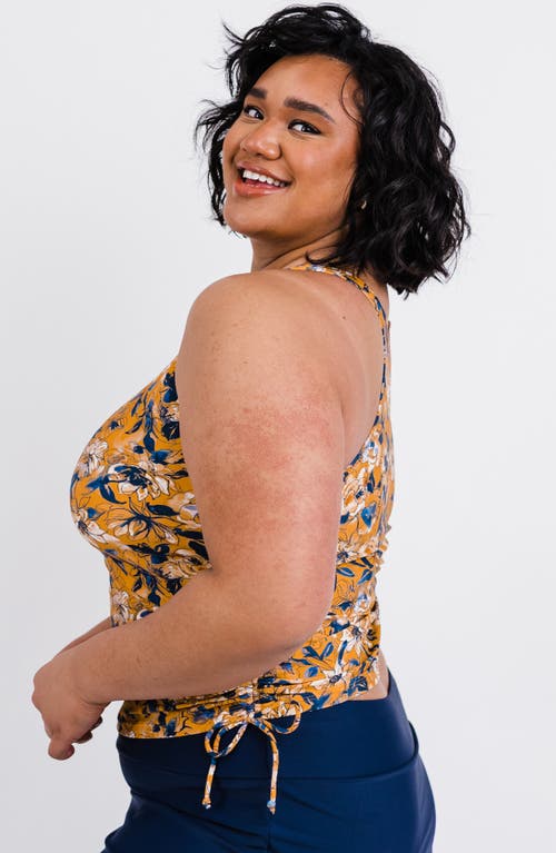 Calypsa Plus Size Maya Tankini Swim Top With Built-in Bra In Yellow