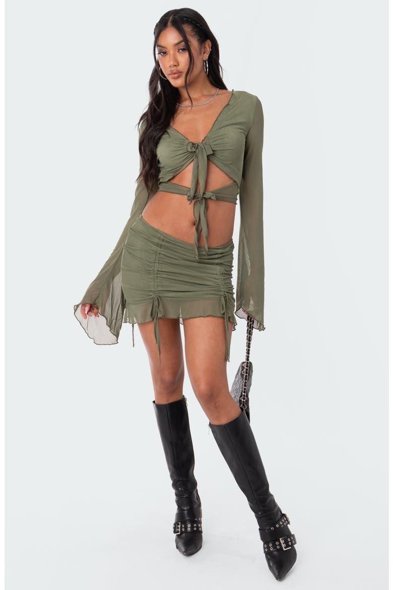 Gathered Mesh Miniskirt, Alternate, color, OLIVE