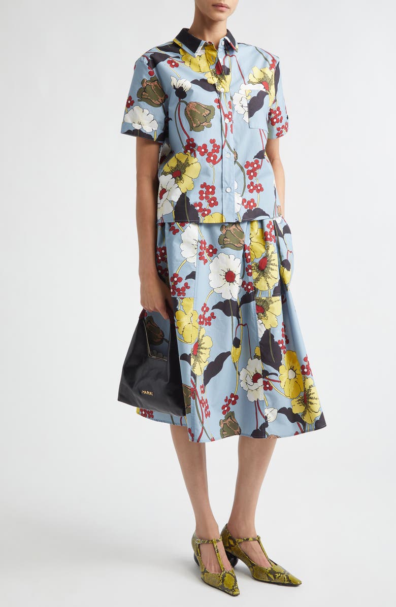 Marni Floral Short Sleeve Button-Up Shirt, Alternate, color, Mfb31sky