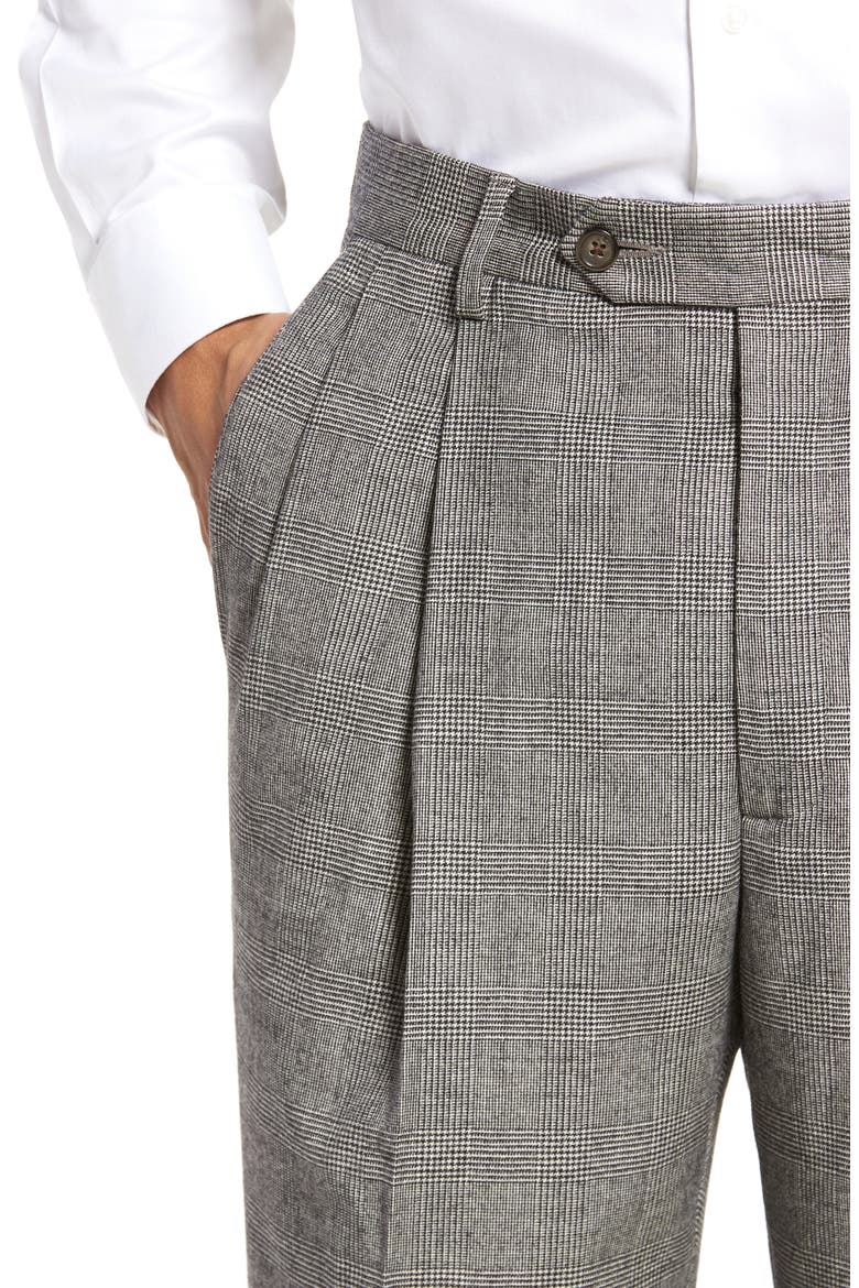 Touch Finish Pleated Plaid Classic Fit Stretch Wool Trousers, Alternate, color, BLACK/ WHITE