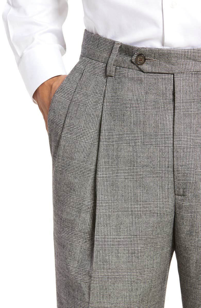 Berle Touch Finish Pleated Plaid Classic Fit Stretch Wool Trousers, Alternate, color, Black/ White