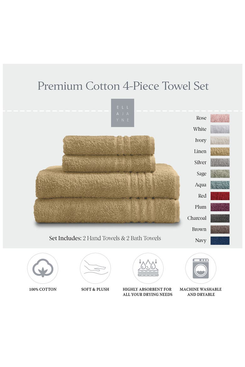 Solid Cotton 4-Piece Towel Set, Alternate, color, LINEN