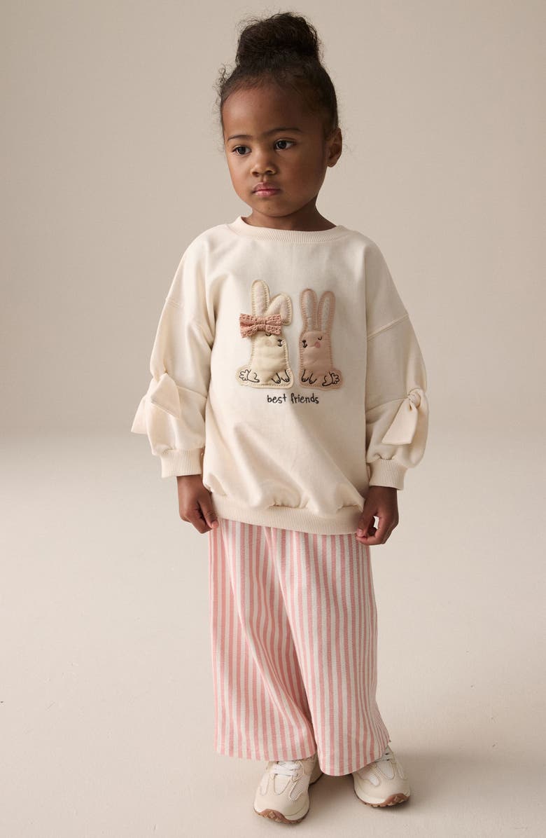 NEXT Kids' Bunny Embellished Graphic Sweatshirt & Stripe Knit Pants, Main, color,