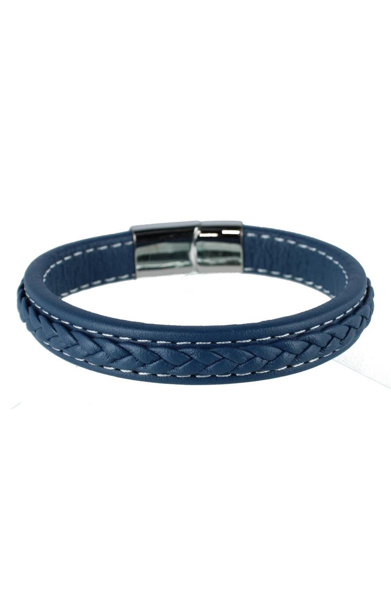 Trafalgar Amari's Azure Stitched Leather Secure Clasped Bracelet, Main, color, Blue