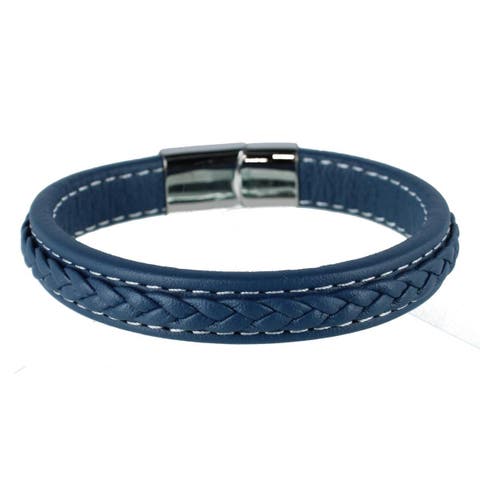Amari's Azure Stitched Leather Secure Clasped Bracelet