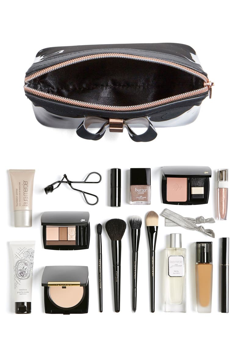 Layered Bow Makeup Bag (Nordstrom Exclusive), Alternate, color, JET