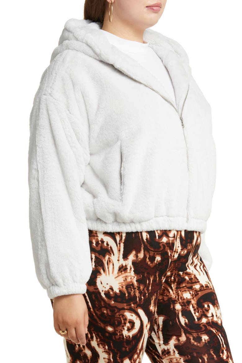 Hooded Faux Fur Jacket, Alternate, color, GREY FOG