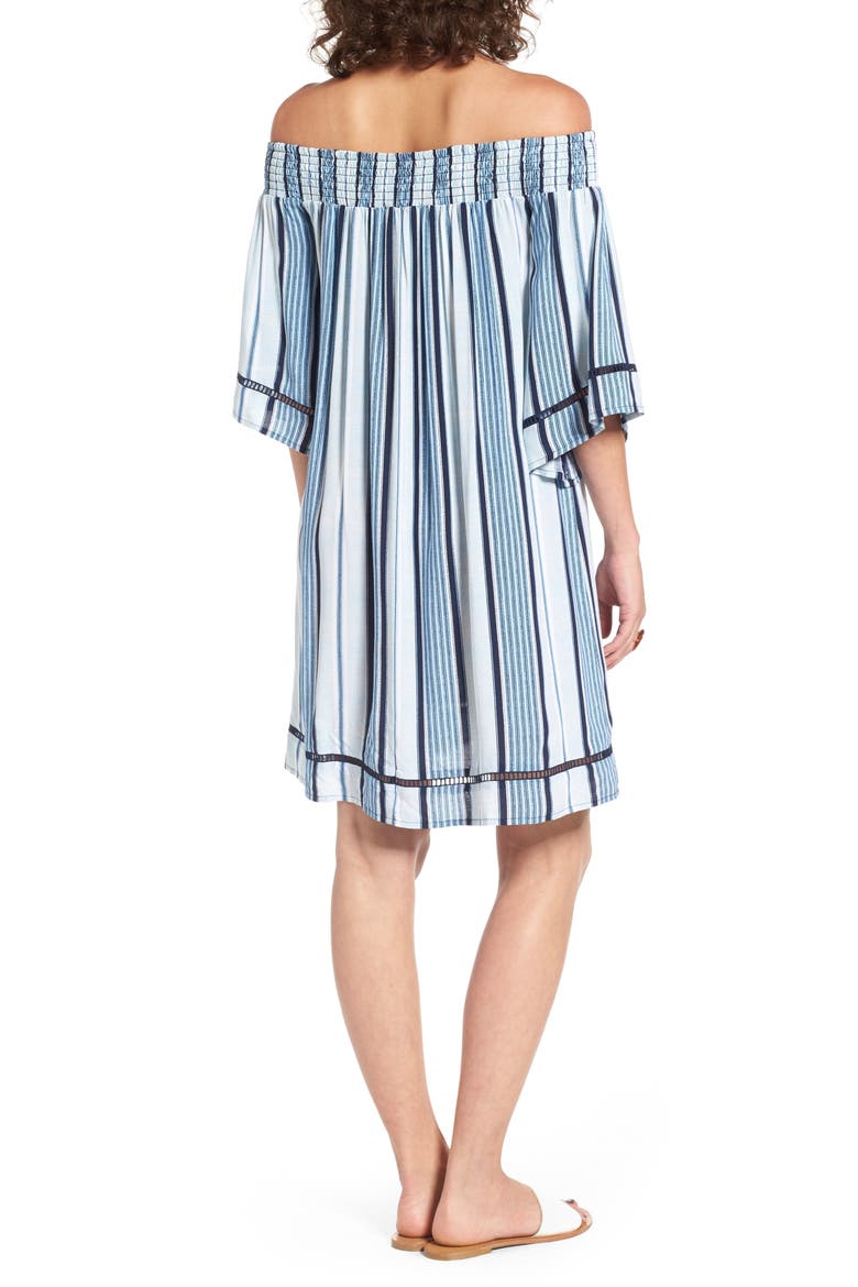 Off the Shoulder Dress, Alternate, color, BLUE STRIPE