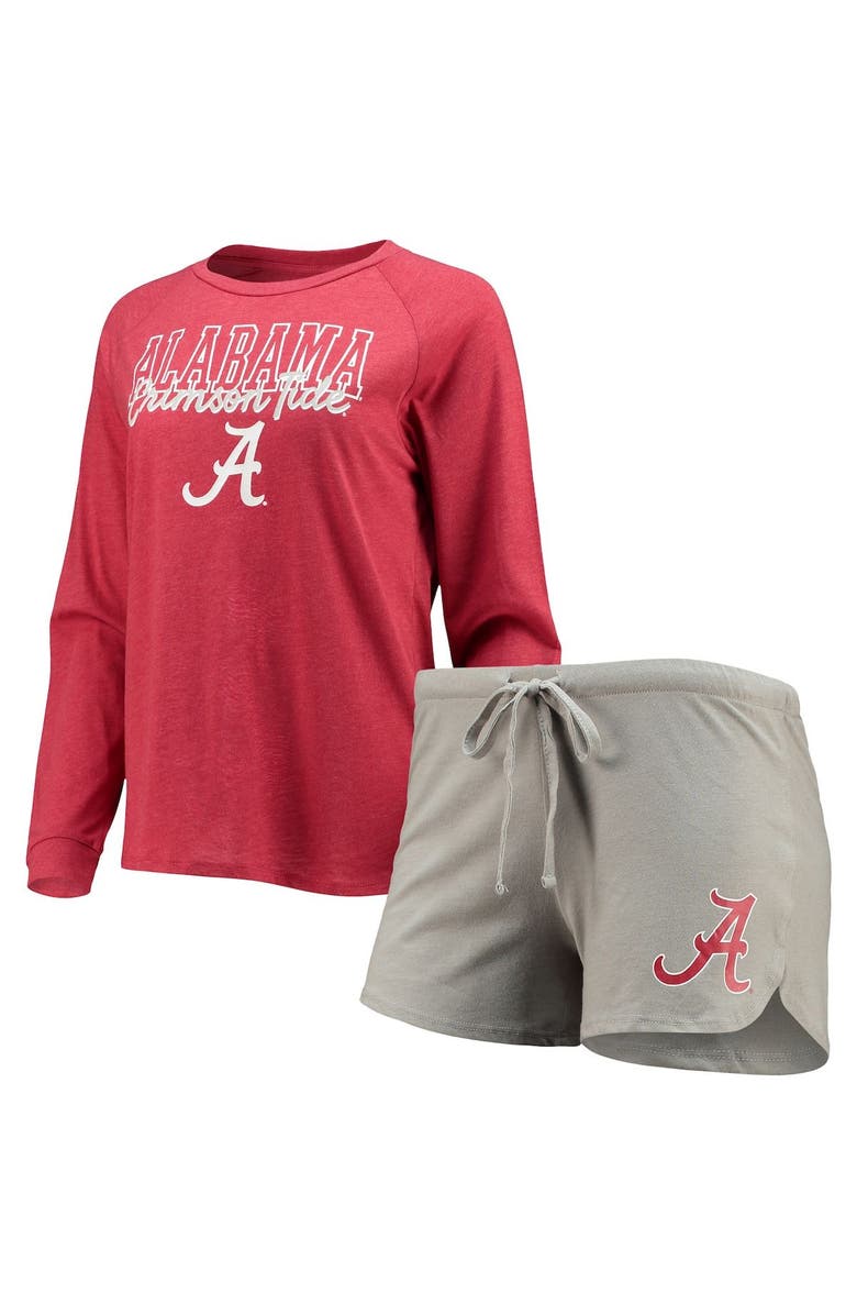 CONCEPTS SPORT Women's Concepts Sport Crimson/Gray Alabama Crimson Tide Raglan Long Sleeve T-Shirt & Shorts Sleep Set, Alternate, color, 