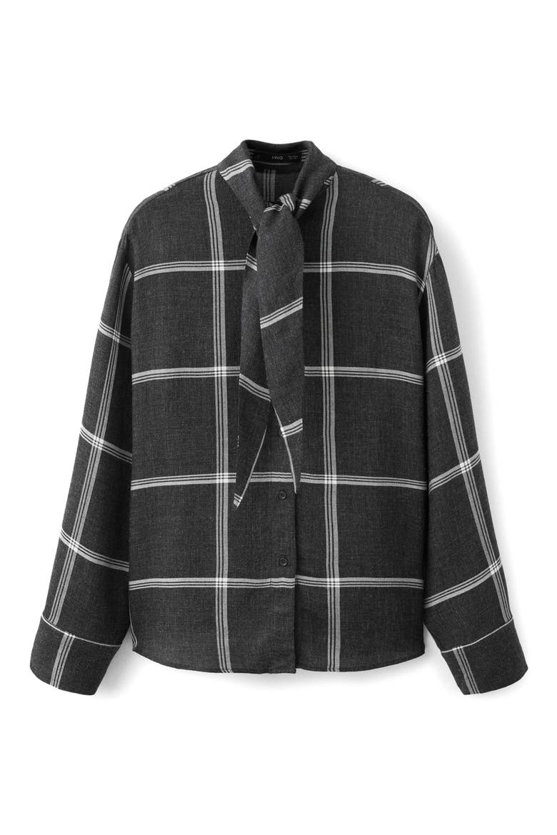 Candy Windowpane Plaid Tie Neck Button-Up Shirt, Main, color, BLACK