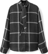 MANGO Candy Windowpane Plaid Tie Neck Button-Up Shirt