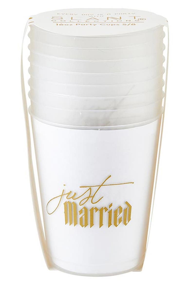 Just Married 8-Pack Party Cups, Alternate, color, WHITE