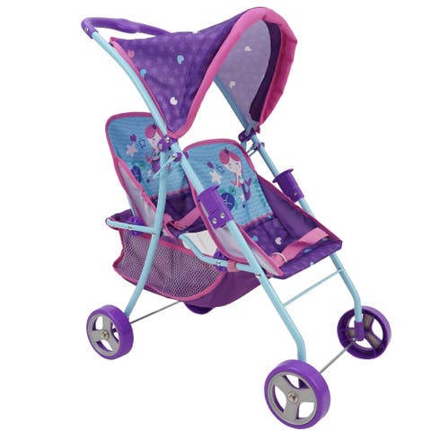 Mermaid Twin Doll Stroller W/ Retractable Canopy, 2 Seats